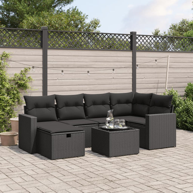 7-Delige Loungeset Met Kussens Poly Rattan Zwart