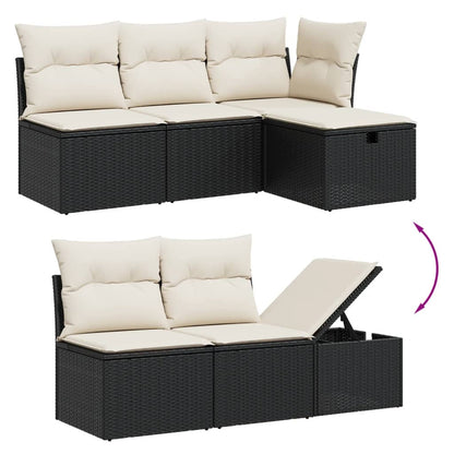 7-delige Loungeset met kussens poly rattan zwart