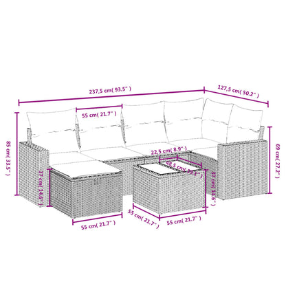 7-delige Loungeset met kussens poly rattan zwart