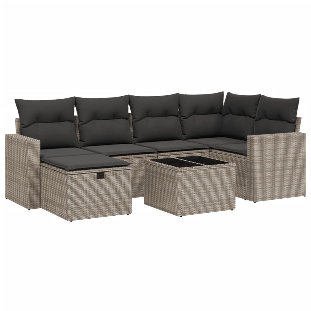7-Delige Loungeset Met Kussens Poly Rattan Grijs
