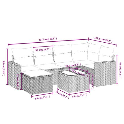 7-Delige Loungeset Met Kussens Poly Rattan Grijs