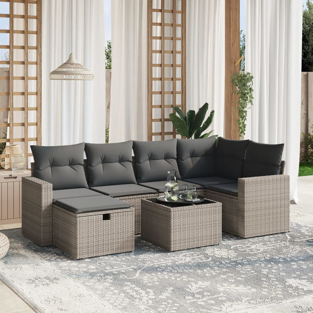 7-Delige Loungeset Met Kussens Poly Rattan Grijs