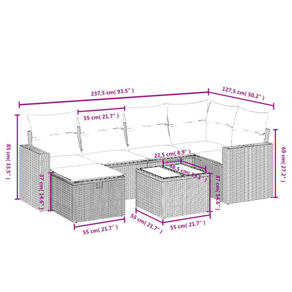 7-delige Loungeset met kussens poly rattan lichtgrijs