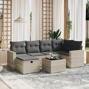 Loungeset 7-delig poly rattan lichtgrijs