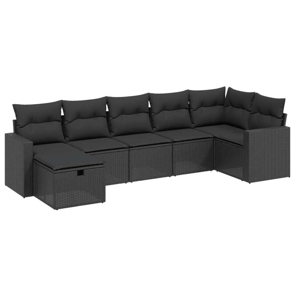 7-Delige Loungeset Met Kussens Poly Rattan Zwart
