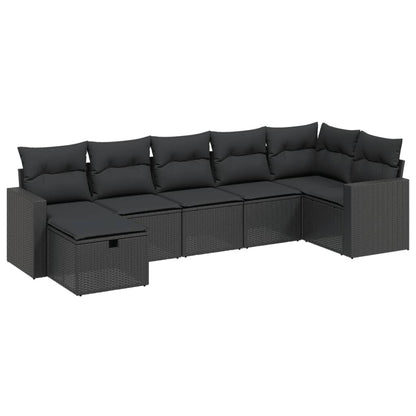 7-Delige Loungeset Met Kussens Poly Rattan Zwart