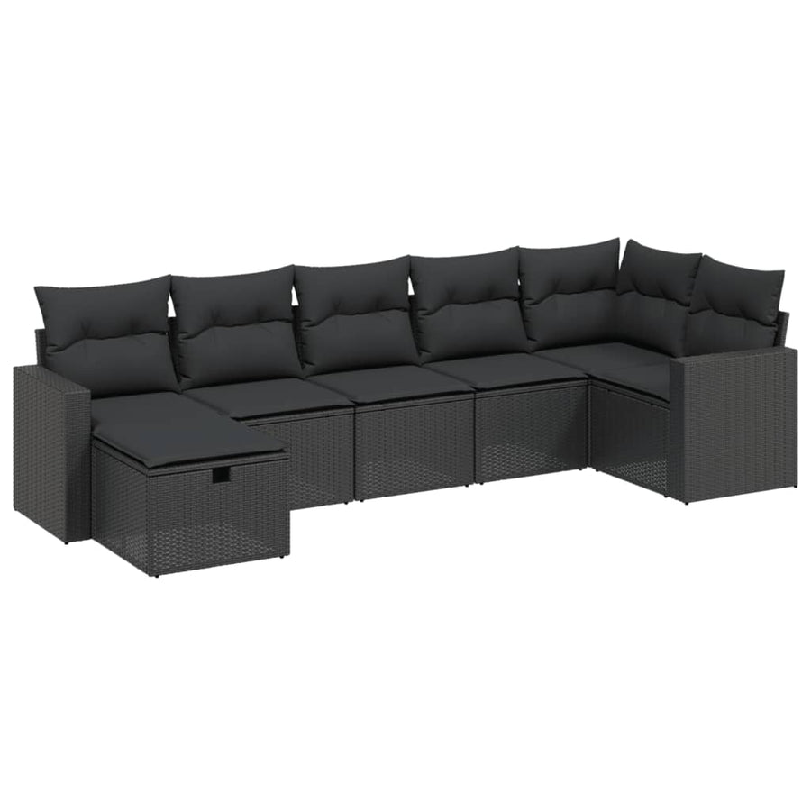 7-Delige Loungeset Met Kussens Poly Rattan Zwart