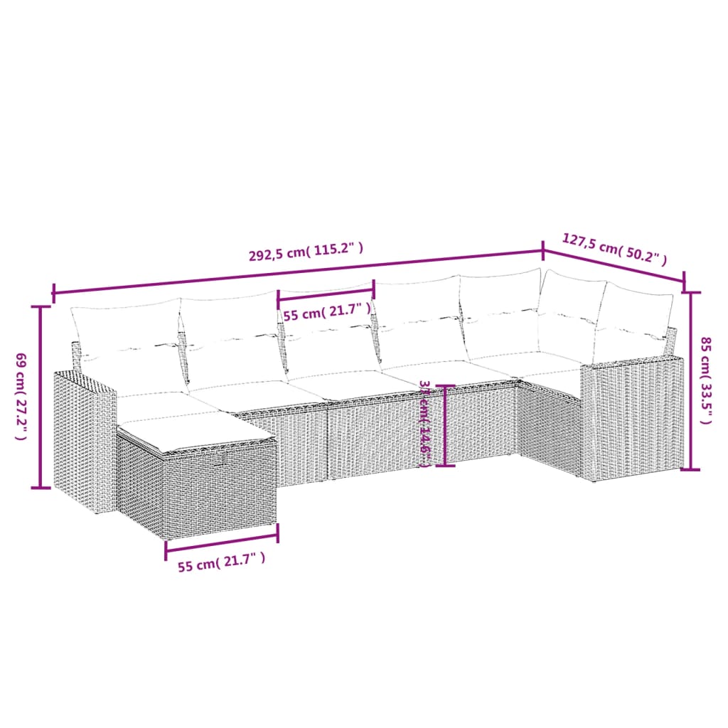 7-Delige Loungeset Met Kussens Poly Rattan Zwart