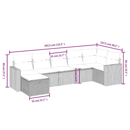 7-Delige Loungeset Met Kussens Poly Rattan Zwart