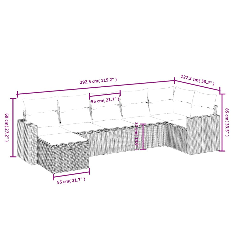 7-Delige Loungeset Met Kussens Poly Rattan Zwart