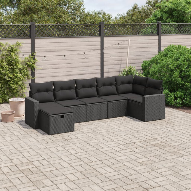 7-Delige Loungeset Met Kussens Poly Rattan Zwart