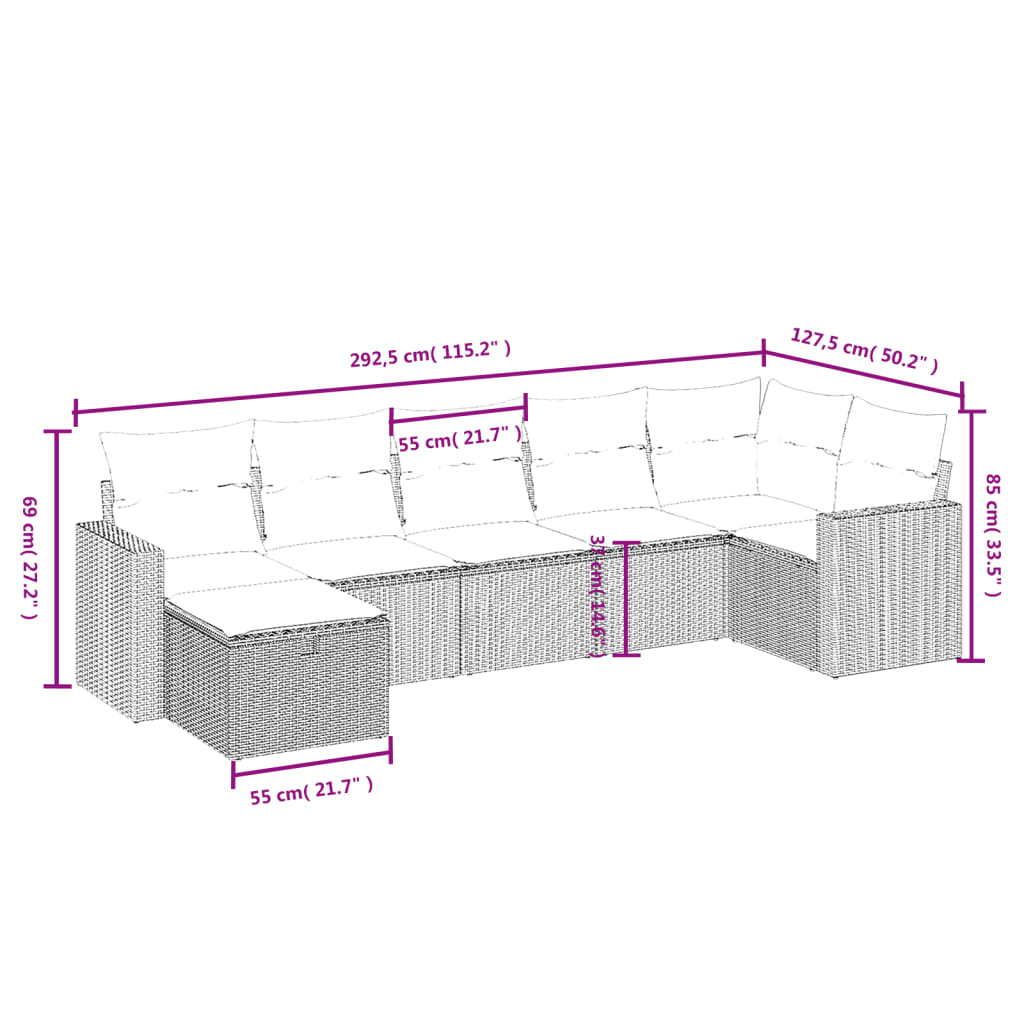 7-Delige Loungeset Met Kussens Poly Rattan Zwart