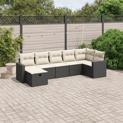 7-Delige Loungeset Met Kussens Poly Rattan Zwart