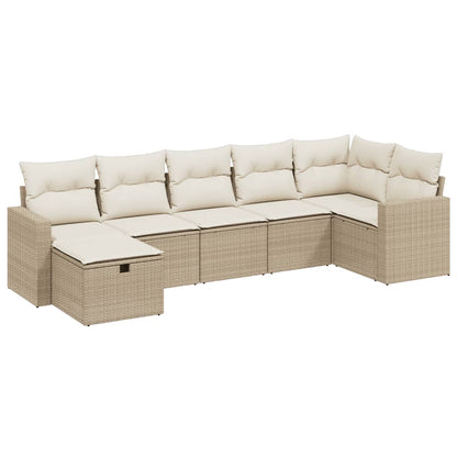7-Delige Loungeset Met Kussens Poly Rattan Beige