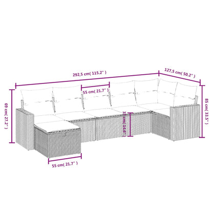 7-Delige Loungeset Met Kussens Poly Rattan Beige
