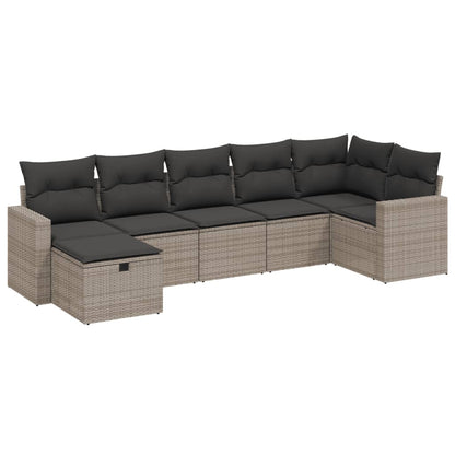 7-Delige Loungeset Met Kussens Poly Rattan Grijs