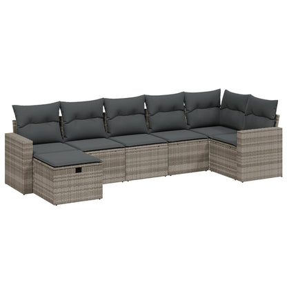 7-delige Loungeset met kussens poly rattan lichtgrijs