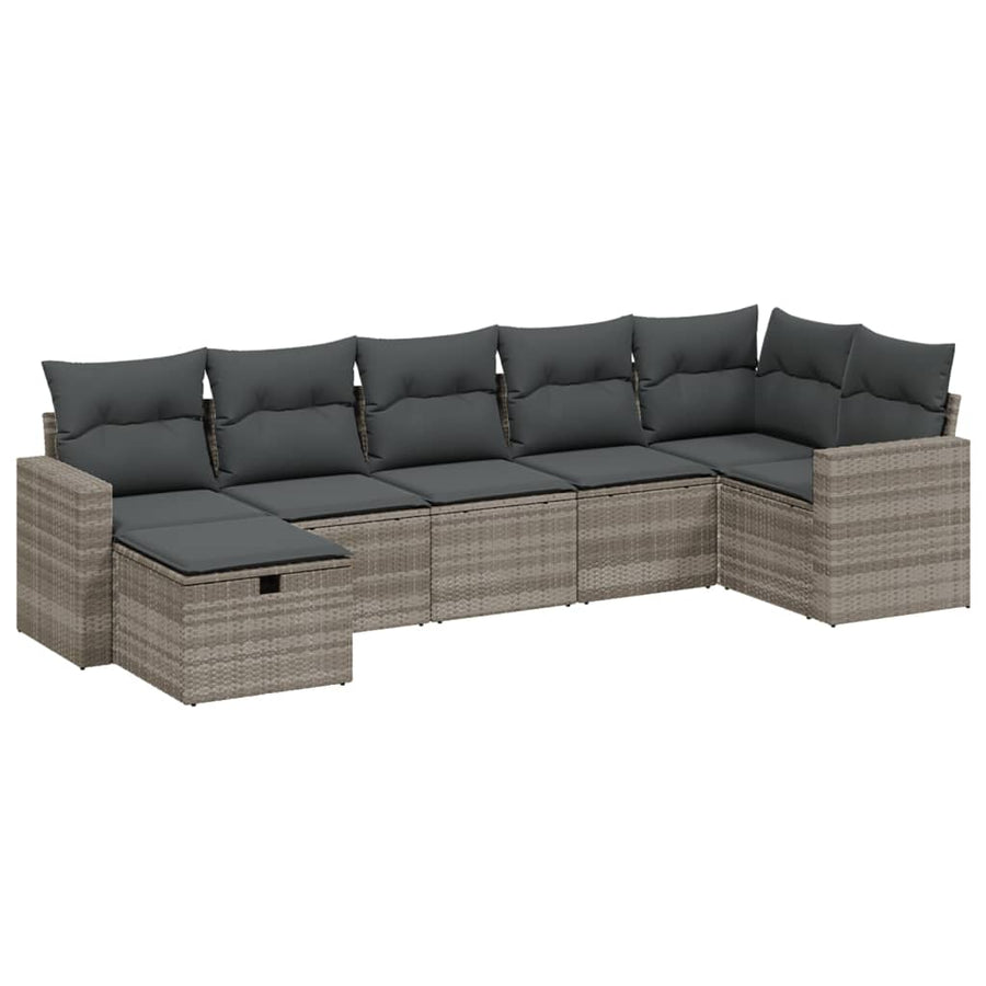 7-delige Loungeset met kussens poly rattan lichtgrijs