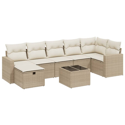 8-Delige Loungeset Met Kussens Poly Rattan Beige
