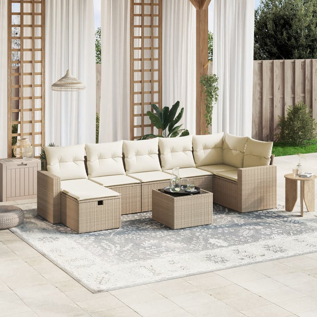 8-Delige Loungeset Met Kussens Poly Rattan Beige