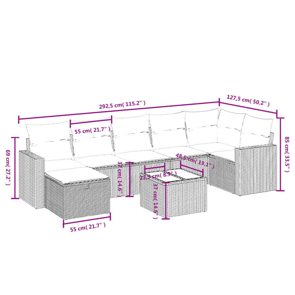 8-Delige Loungeset Met Kussens Poly Rattan Gemengd Beige