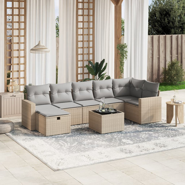 8-Delige Loungeset Met Kussens Poly Rattan Gemengd Beige