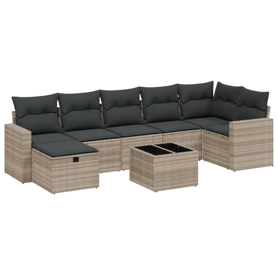 8-delige Loungeset met kussens poly rattan lichtgrijs