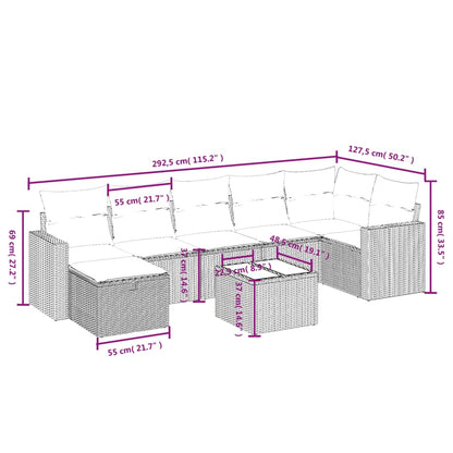 8-delige Loungeset met kussens poly rattan lichtgrijs