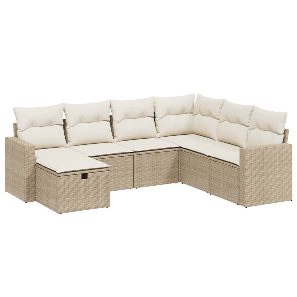 7-Delige Loungeset Met Kussens Poly Rattan Beige