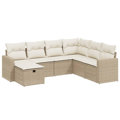 7-Delige Loungeset Met Kussens Poly Rattan Beige