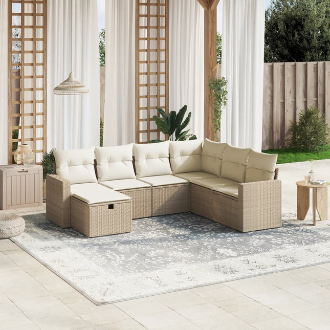 7-Delige Loungeset Met Kussens Poly Rattan Beige