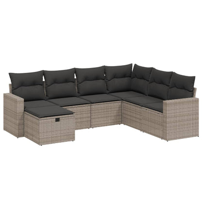 7-Delige Loungeset Met Kussens Poly Rattan Grijs