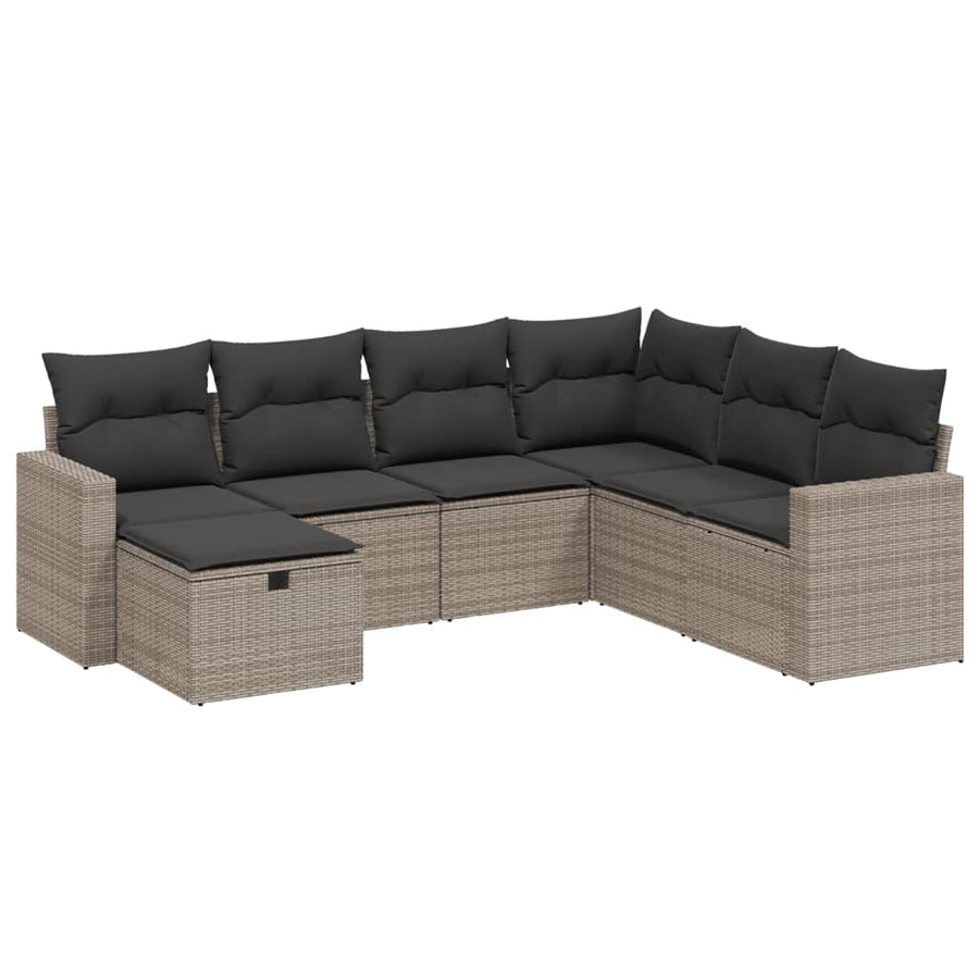 7-Delige Loungeset Met Kussens Poly Rattan Grijs