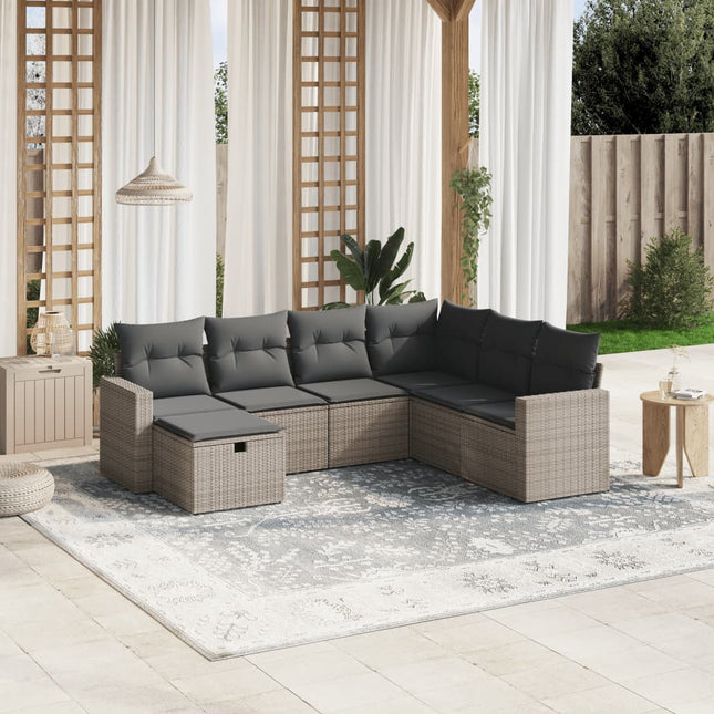 7-Delige Loungeset Met Kussens Poly Rattan Grijs