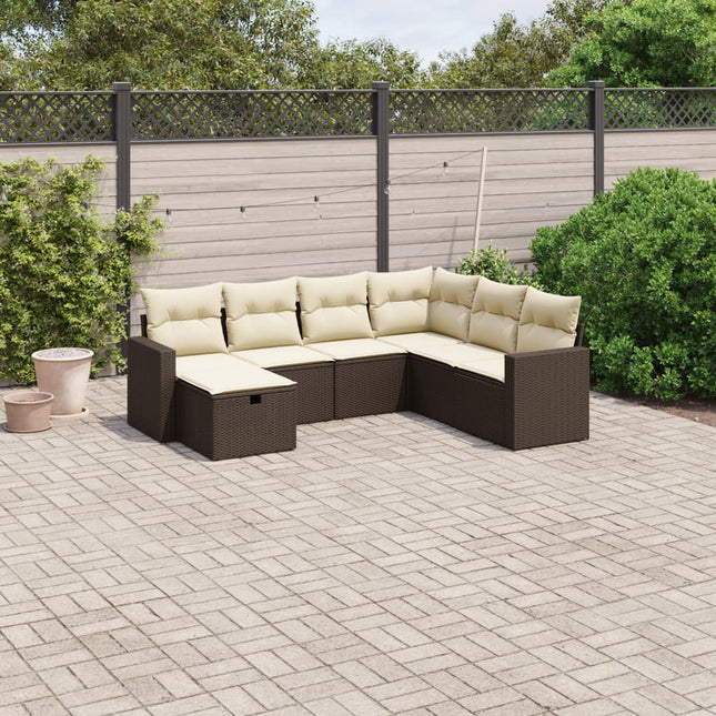 7-delige Loungeset met kussens poly rattan bruin