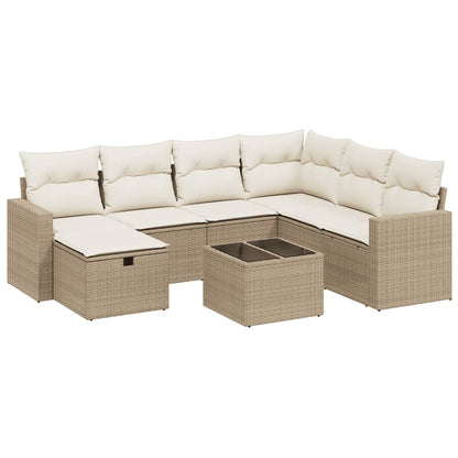8-Delige Loungeset Met Kussens Poly Rattan Beige