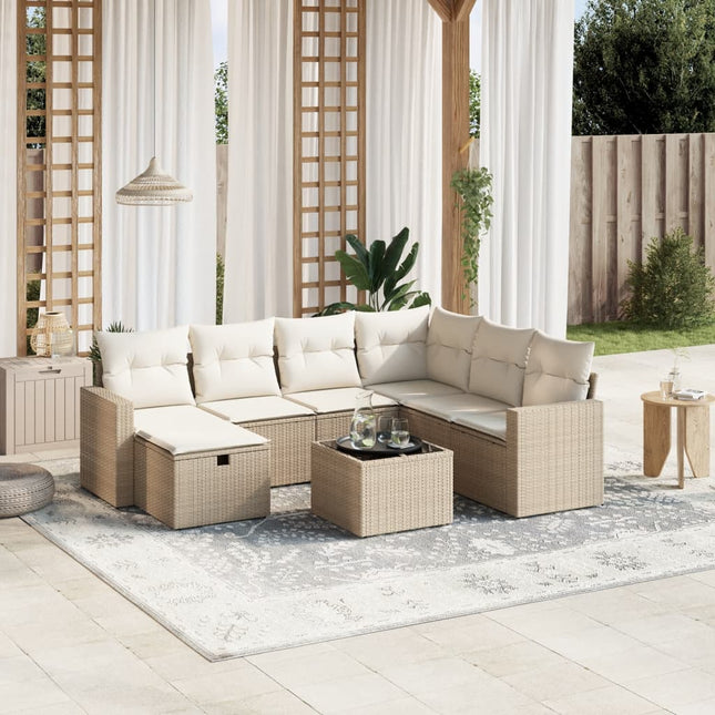 8-Delige Loungeset Met Kussens Poly Rattan Beige