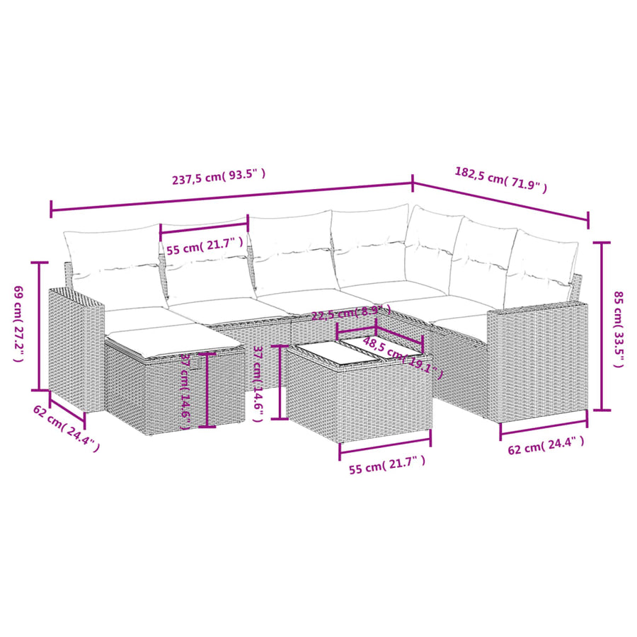 8-Delige Loungeset Met Kussens Poly Rattan Grijs