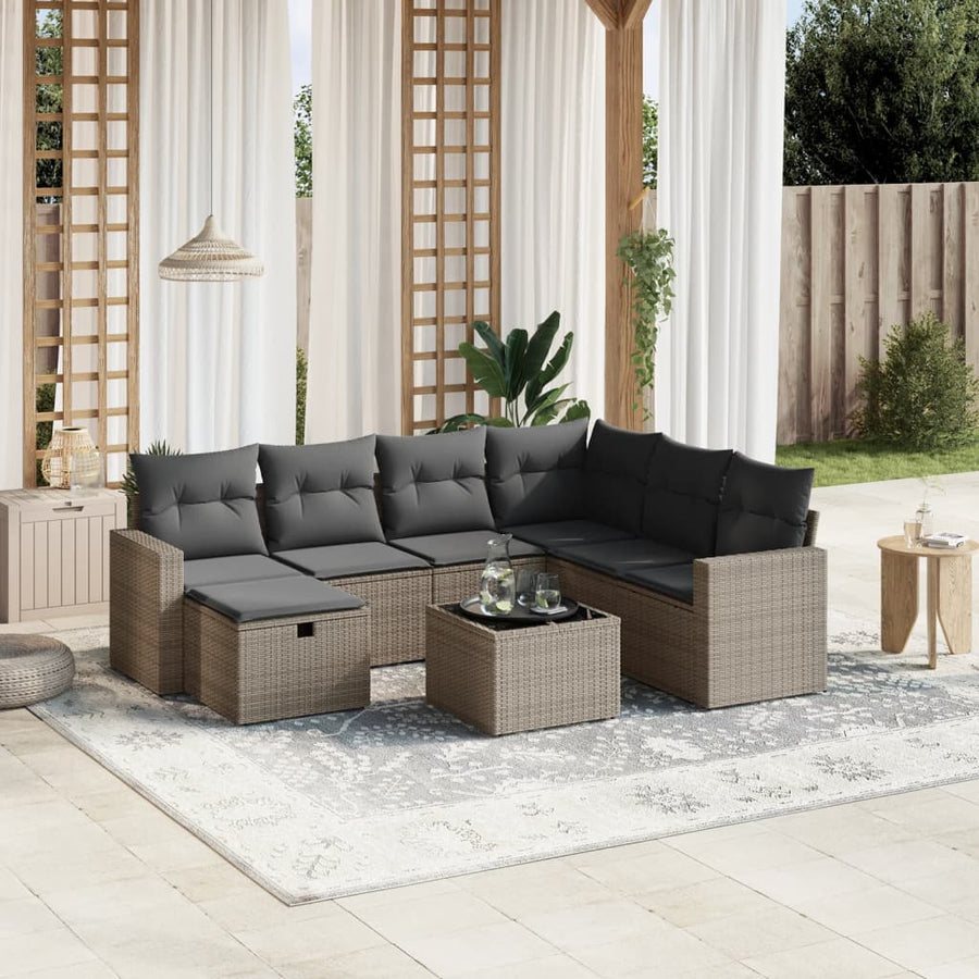 8-Delige Loungeset Met Kussens Poly Rattan Grijs