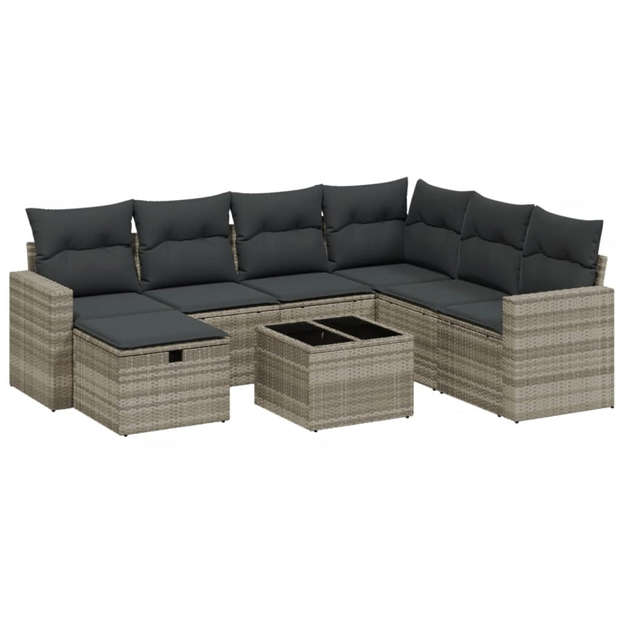8-delige Loungeset met kussens poly rattan lichtgrijs