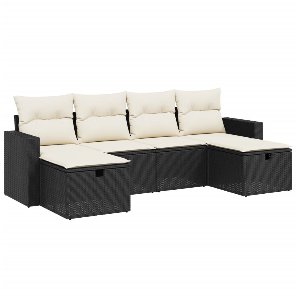 6-Delige Loungeset Met Kussens Poly Rattan Zwart