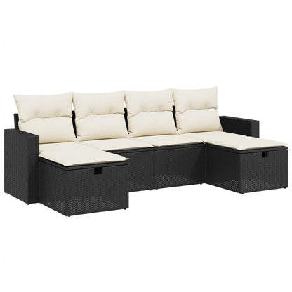 6-Delige Loungeset Met Kussens Poly Rattan Zwart