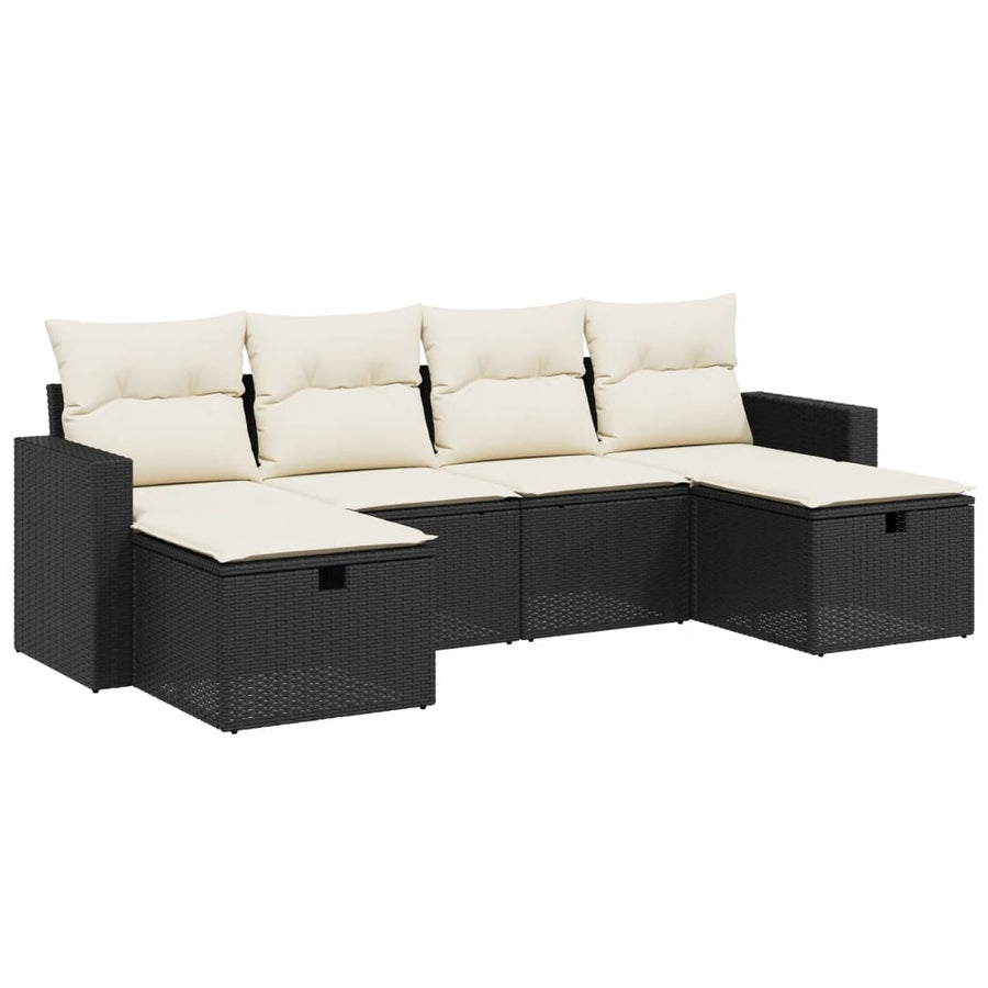 6-Delige Loungeset Met Kussens Poly Rattan Zwart