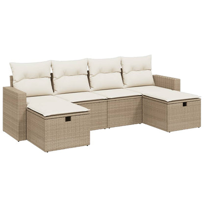 6-delige Loungeset met kussens poly rattan beige