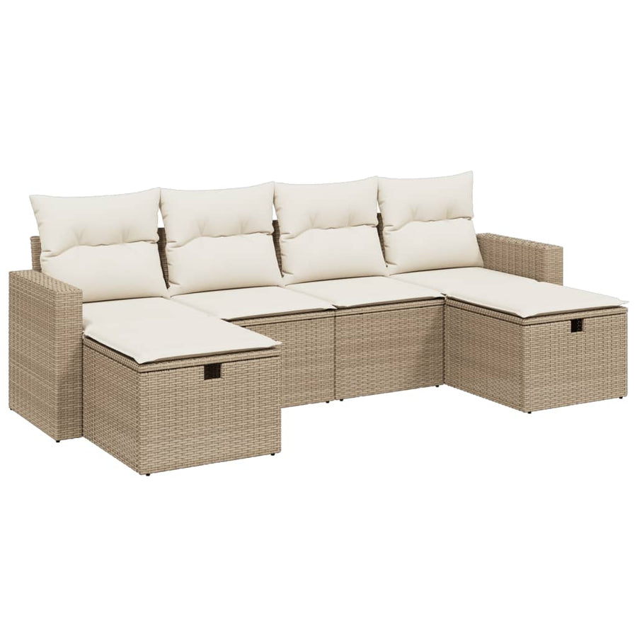 6-delige Loungeset met kussens poly rattan beige