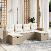 Loungeset poly rattan 6-delig beige met kussens