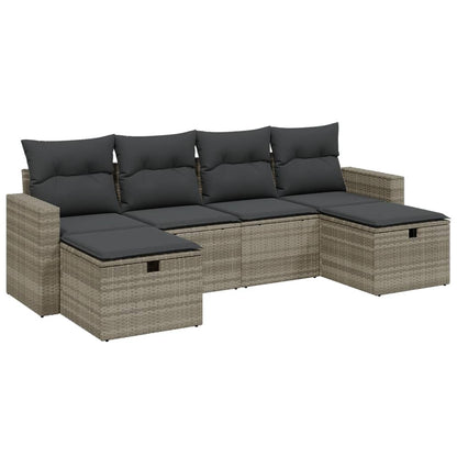 6-delige Loungeset met kussens poly rattan lichtgrijs