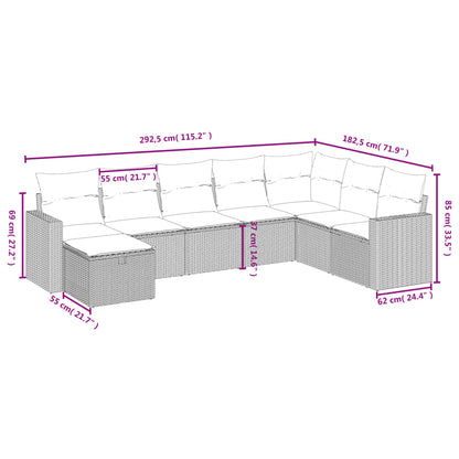 8-delige Loungeset met kussens poly rattan zwart