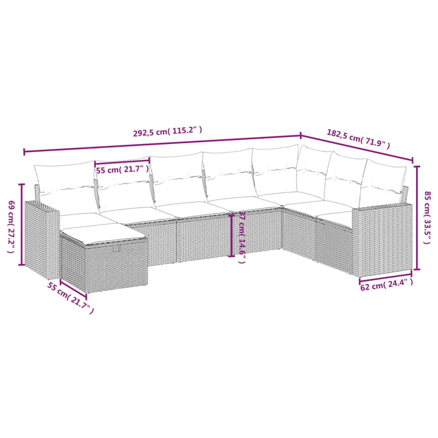 8-Delige Loungeset Met Kussens Poly Rattan Beige