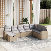 8-piece Lounge Set with cushions poly rattan mixed beige